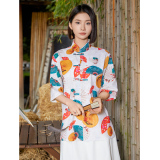 中式盘扣印花衬衫大码宽松风夏季休闲衬衣A321-C635-P60，男装衬衫，电商A321-1（原钱塘6020）