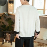 风假两件汉服古风仙气男装T恤长袖亚麻上衣A321-1-T809-P65，男装T恤，电商A321-1（原钱塘6020）