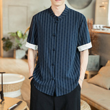 立领短袖衬衫男风盘扣提花条纹亚大码衬衣A321-1-C622-P40，男装衬衫，电商A321-1（原钱塘6020）
