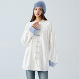 春秋中式复古太极服汉服风拼接亚麻棉麻衬衫A321-1-C631-P70，男装衬衫，电商A321-1（原钱塘6020）