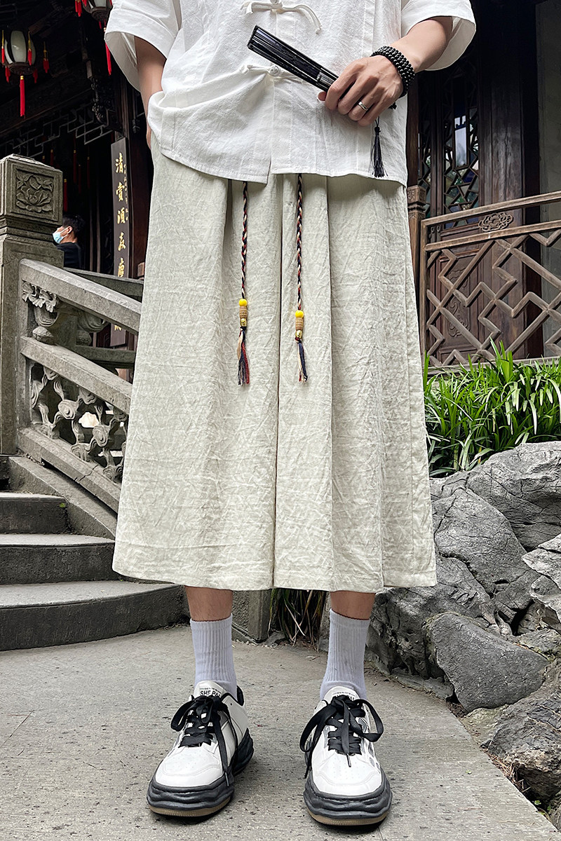 新中式夏季宽松直筒垂感七分阔腿风亚麻男裤A321-1-K937-P60,男装休闲裤,电商A321-1（原钱塘6020）