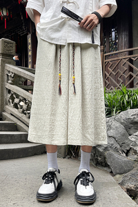 新中式夏季宽松直筒垂感七分阔腿风亚麻男裤A321-1-K937-P60图片