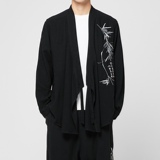 亚麻长袖衬衫开衫道袍汉服和服风男装外套刺绣A321-1F02-P70，男装衬衫，电商A321-1（原钱塘6020）