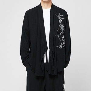 亚麻长袖衬衫开衫道袍汉服和服风男装外套刺绣A321-1F02-P70图片