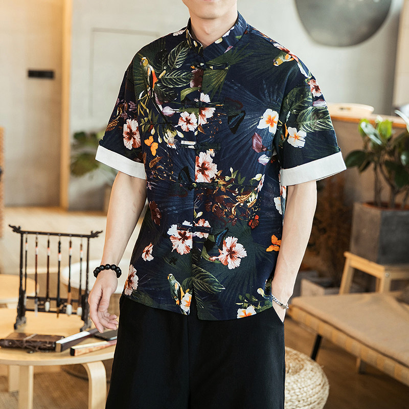 唐装短袖衬衫中式盘扣衬衣风亚衬衫A321-1-C617-P50图片
