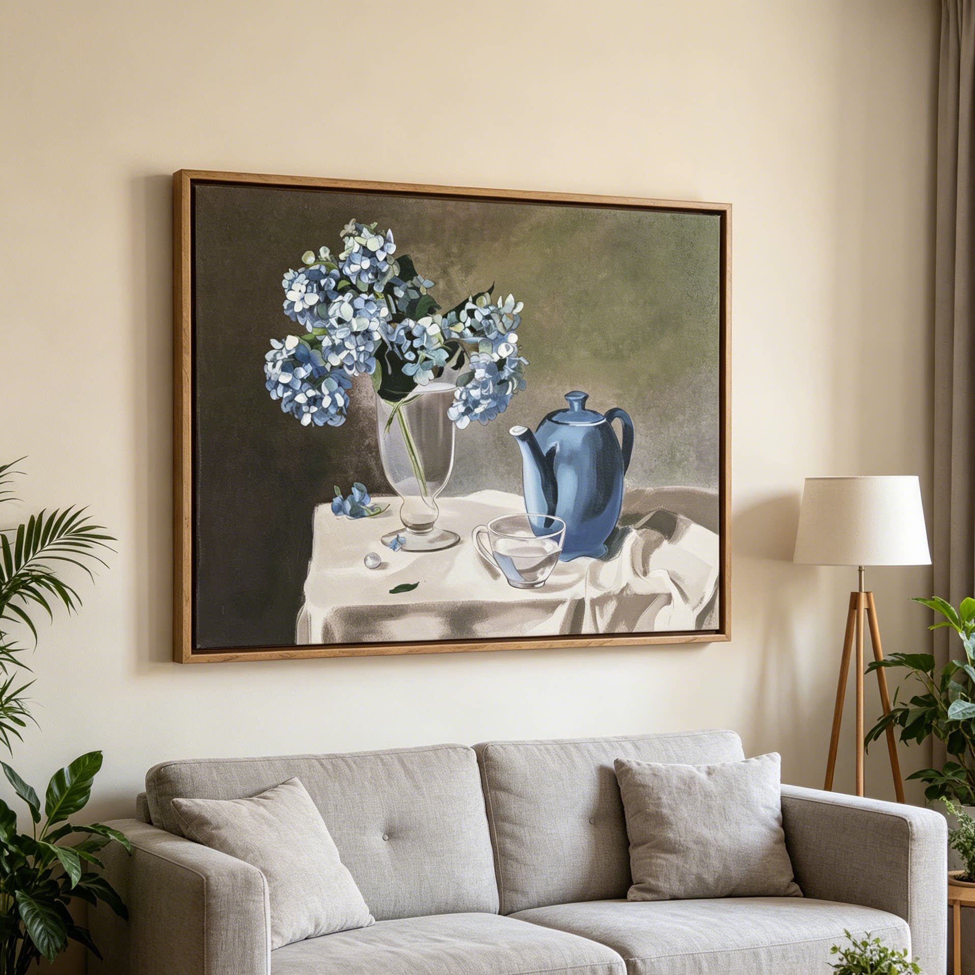 法式蓝色绣球花卉装饰画复古客厅餐厅挂画