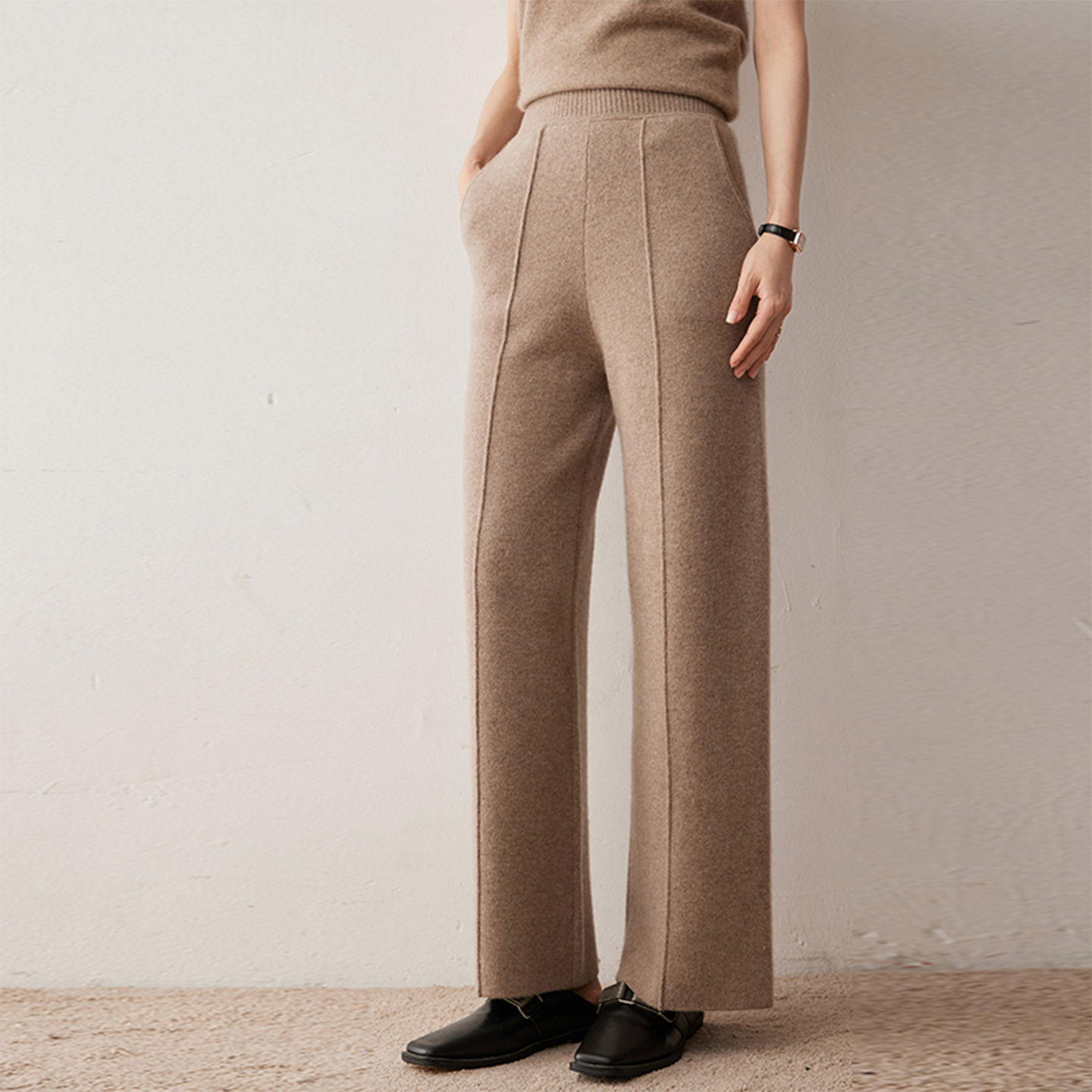 高腰羊绒阔腿裤女外穿针织直筒裤
