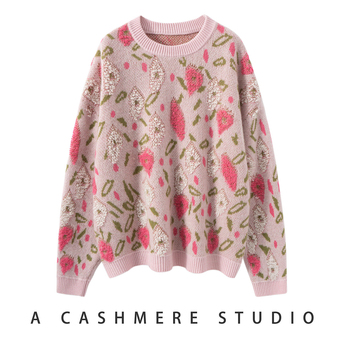 色彩斑斓 重工立体毛巾绣 山羊绒女圆领加厚毛衣宽松针织打底衫,女装/女士精品,羊绒衫,淘宝优惠券,粉丝福利购,淘宝优惠卷