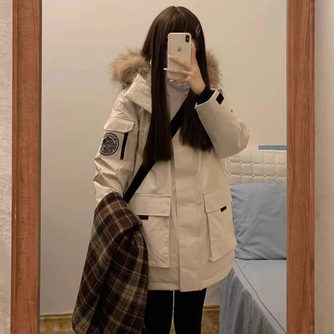 大毛领棉服女中长冬季新大码外套