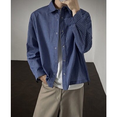 宿醉日系复古格子衬衫男2026春季新款宽松休闲百搭长袖衬衣外套