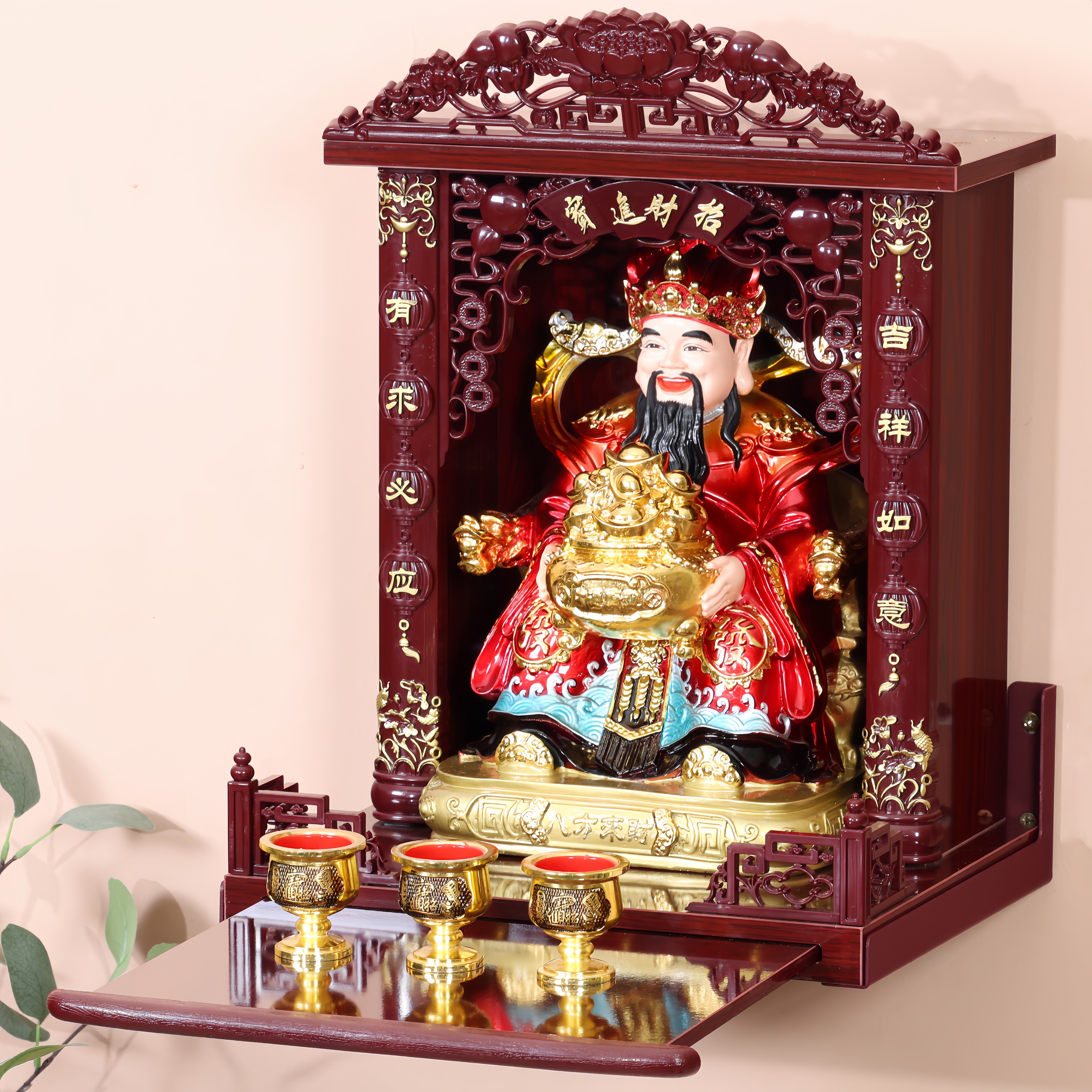 仿实木佛龛神龛供奉财神爷专用家用小型供桌神台壁挂式供佛柜供座图片