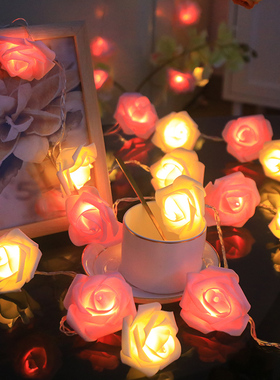 led灯串发光玫瑰花永生粉色少女心网红主播浪漫房间装饰室内布置