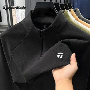 Taylormade泰勒梅高尔夫男士长袖T恤户外运动休闲立领德绒卫衣男