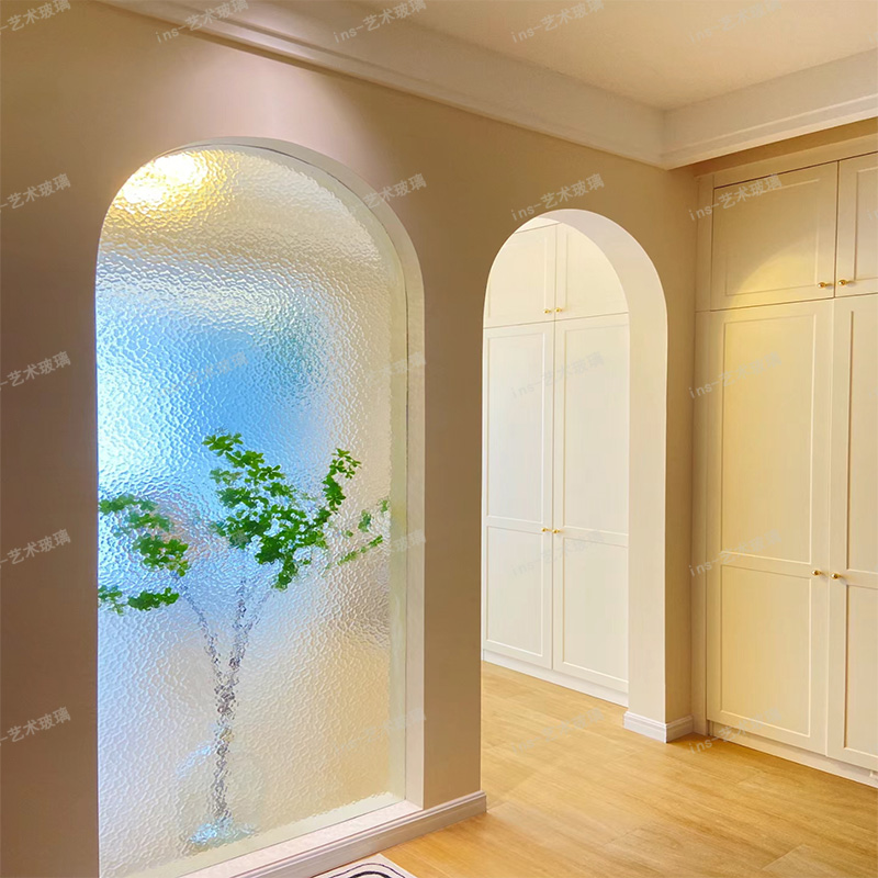 水波纹玻璃艺术屏风油画感隔断