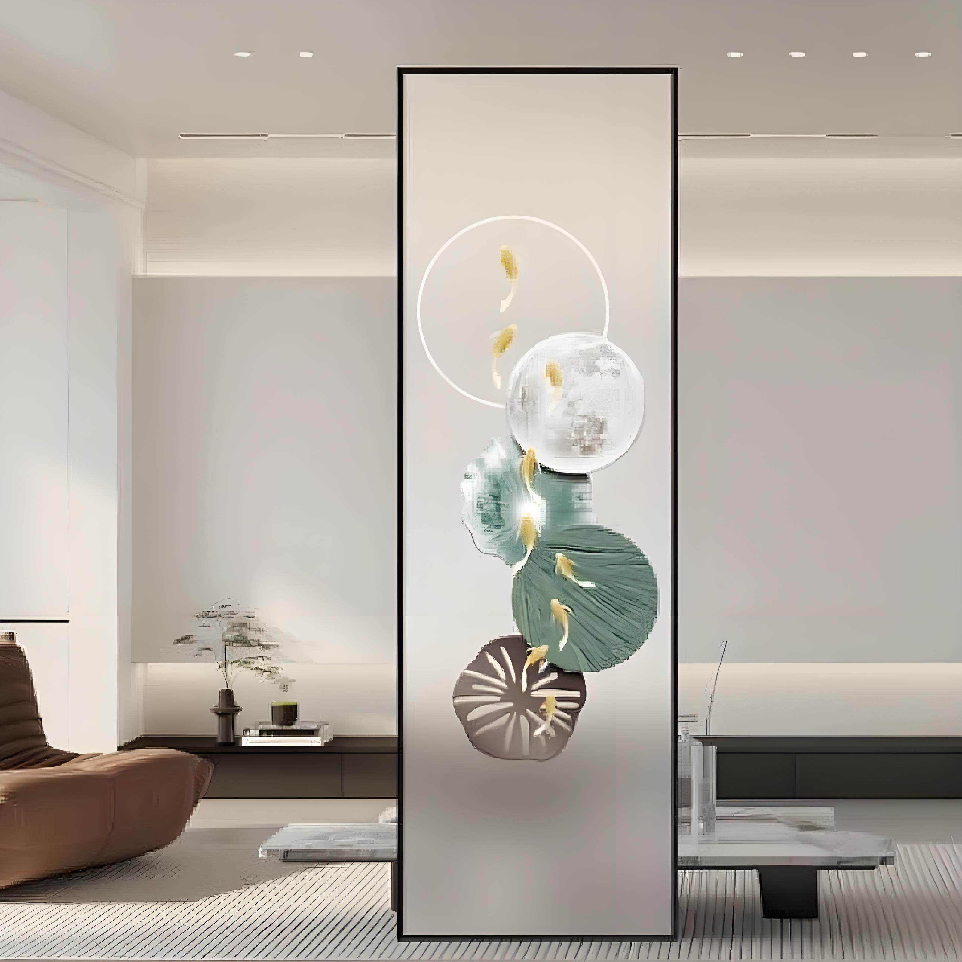 玄关客厅入户门珐琅彩屏风隔断掐丝工艺艺术玻璃轻奢玻璃屏风定制