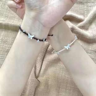 幸运碎石小蝴蝶手链ins闺蜜小众编织手绳气质百搭情侣爆礼物成品