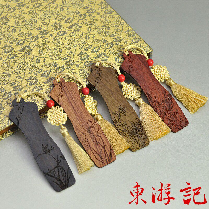 阴刻“四季花卉”旗袍书签四件套(四种材质)中国风 礼品 送老外
