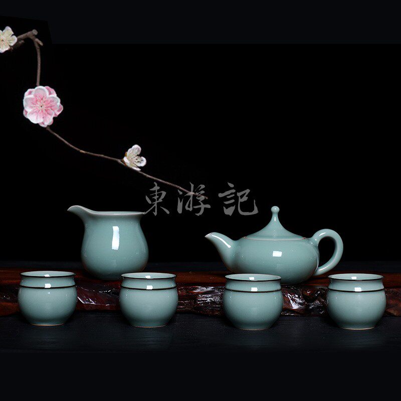 龙泉青瓷(弟窑•天青釉)茶具:听雨,送领导送外国人中国风礼品
