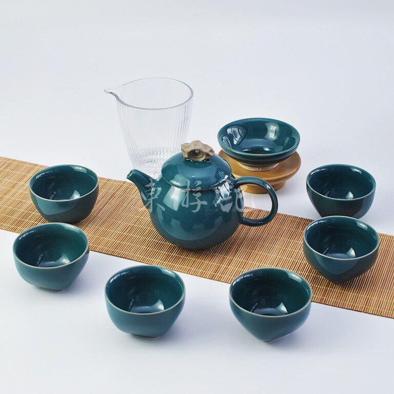 霁青色釉陶瓷茶具套装－茶石缘，送领导送外国友人的中国特色礼物