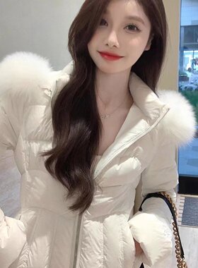 JustQinlulu腰秋冬新款2025韩版大毛领收腰羽绒棉服女外套