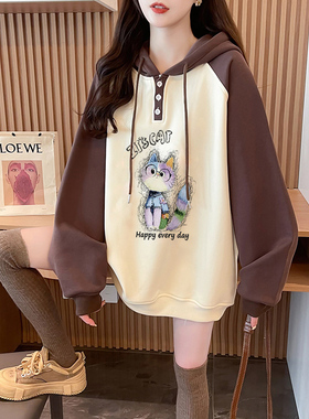 实拍纯棉华棉复牛奶丝320克 2025韩版宽松中长款插肩连帽卫衣