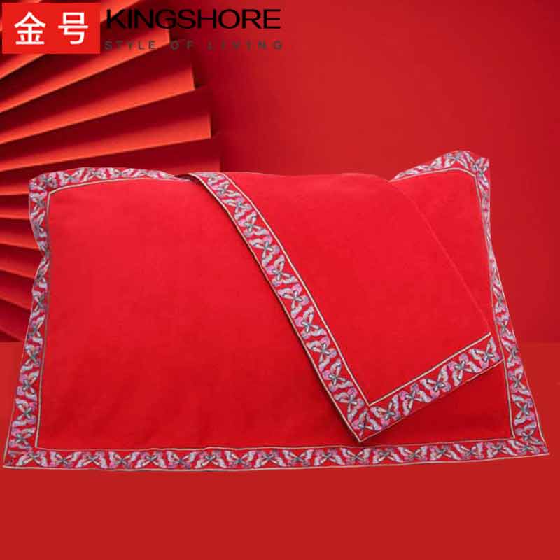 金号纯棉大红枕巾结婚喜庆高端