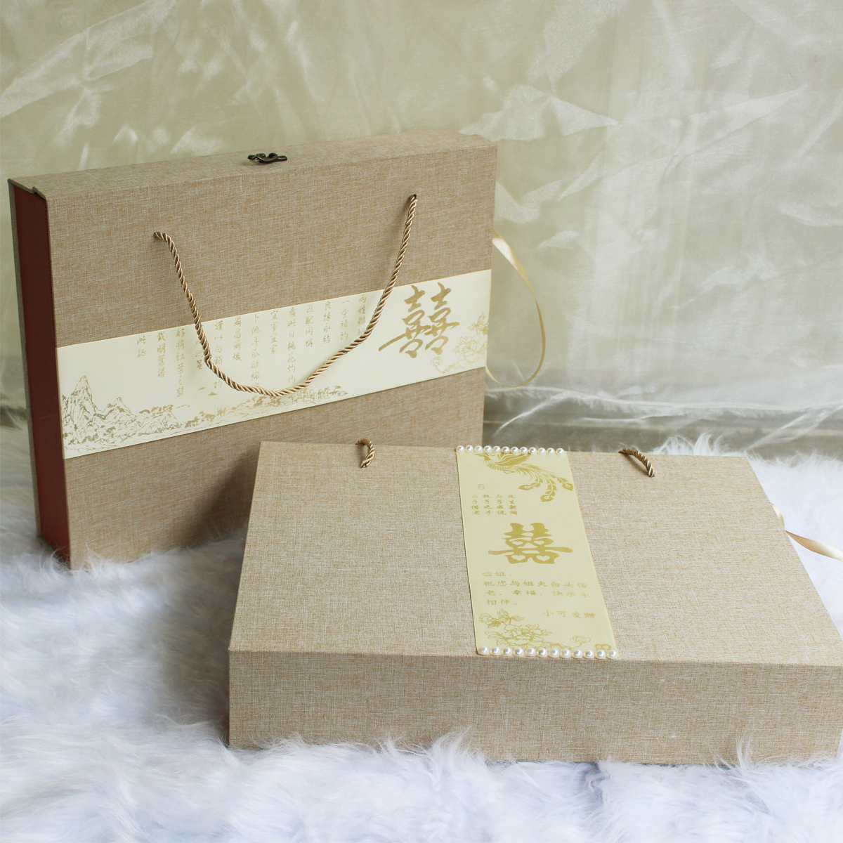 高档加大号锦盒团扇礼盒结婚扇子包装盒送人送闺蜜包装盒扇架婚书