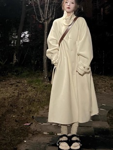 清仓白色双面羊绒大衣女赫本风高级感2023秋冬新款 反季 羊毛呢外套