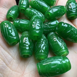 满绿翡翠干青如意金钱雕花桶珠路路通散珠DIY饰品配件配饰吊坠