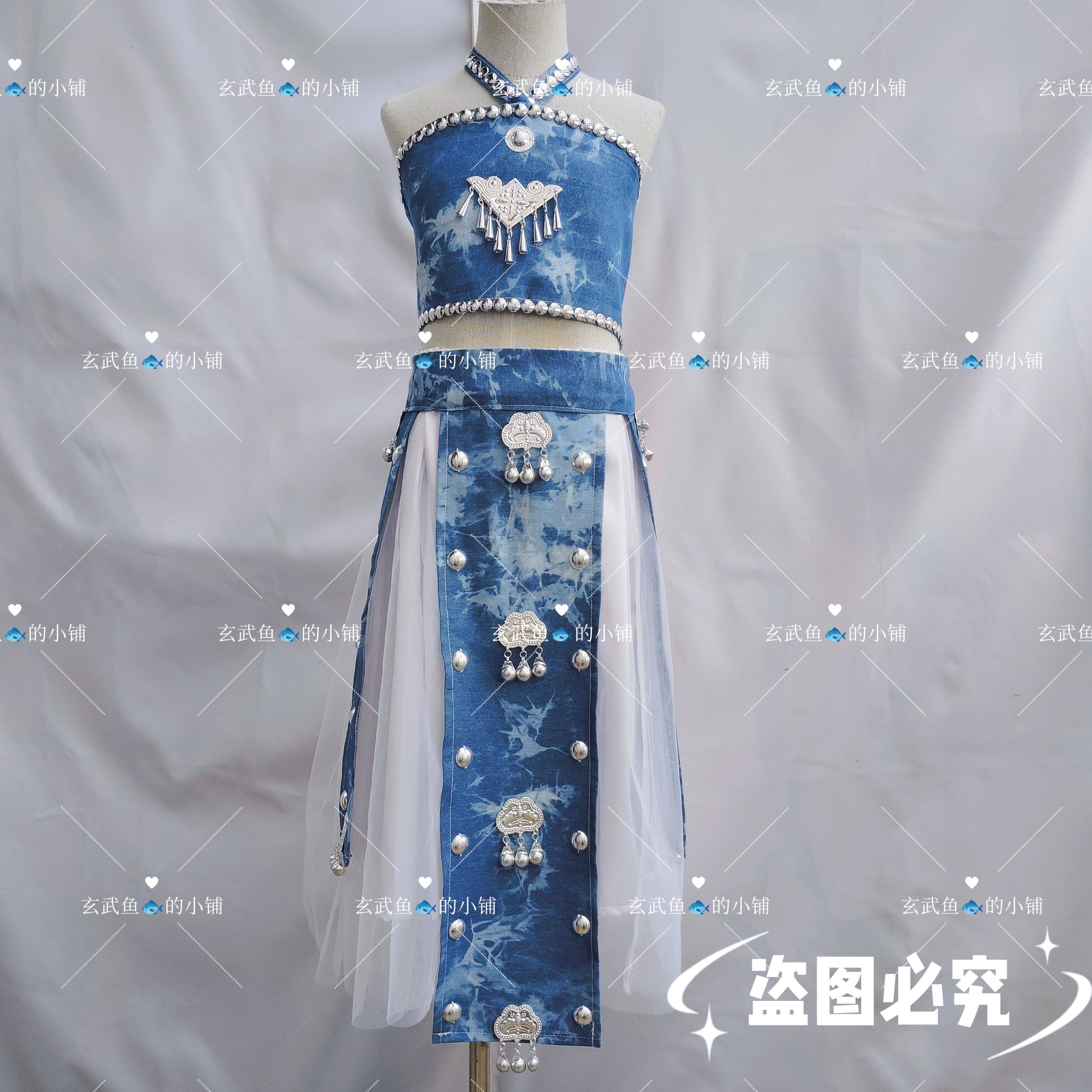 儿童苗疆少女服饰扎染旅拍写真苗族少数民族服装女童套装摄影爆款