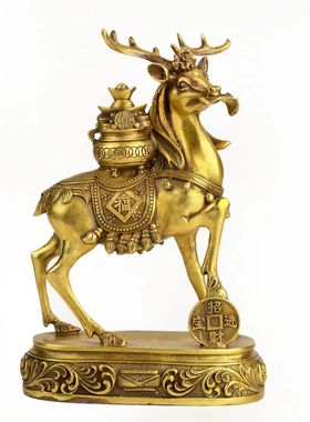 灵鹿长春黄铜摆件2026马年生肖属蛇人吉祥物礼品