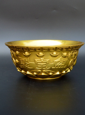 纯铜五福临门聚宝盆家居饰品摆件