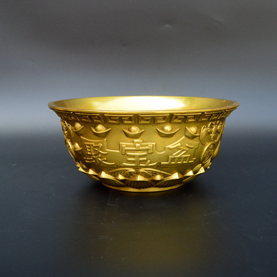 纯铜五福临门聚宝盆家居饰品摆件