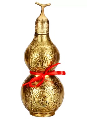 纯黄铜百草八卦葫芦摆件家居二黑方位饰品开口开盖铜葫芦送五帝钱