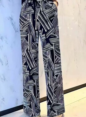 小灰兔正品2026夏新款松紧腰垂感印花休闲裤1100408-2A50921-001