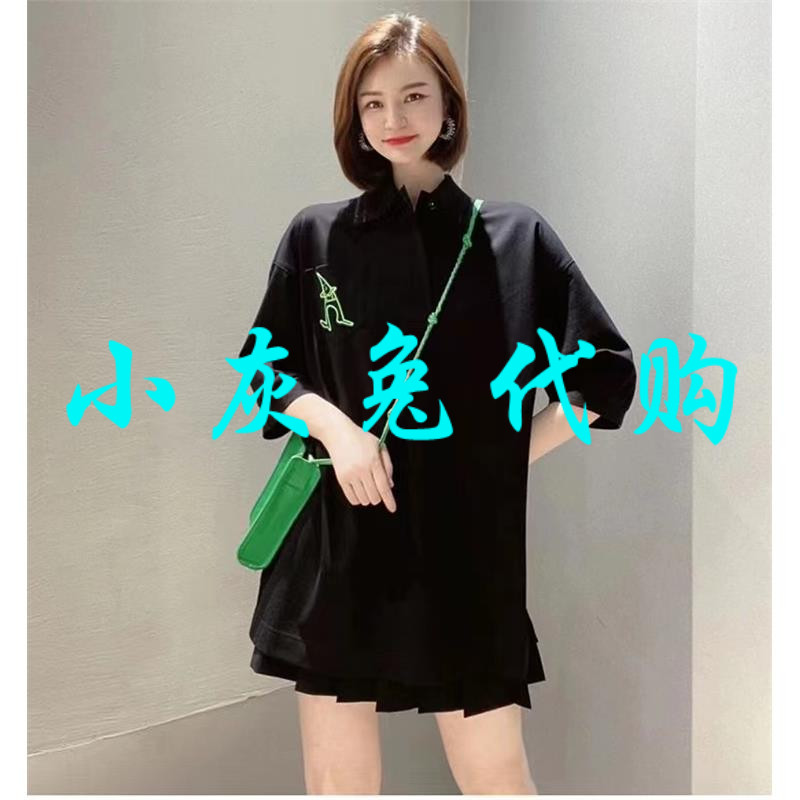小灰兔代购欧阿玛施女装2025夏新款宽松POLO衫长款短袖T恤5300834