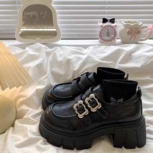 小皮鞋女2025秋季新款百搭复古英伦风增高粗跟黑色乐福单鞋ins潮