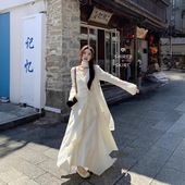 衬衫 新中式 国风气质V领不规则长袖 女春季 温柔A字半身裙两件套 套装