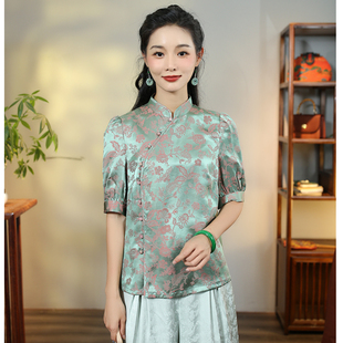 华族经典国风上衣青棠新中式女装复古真丝桑蚕丝年轻款改良唐装