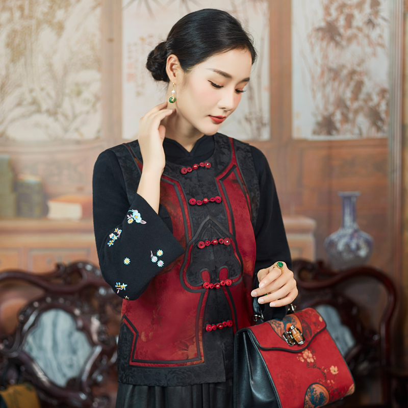 华族经典马甲女高端香云纱重工如意中式复古唐装外搭背心陌上芳菲