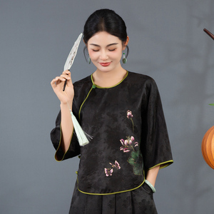 唐装女夏香云纱改良版手绘