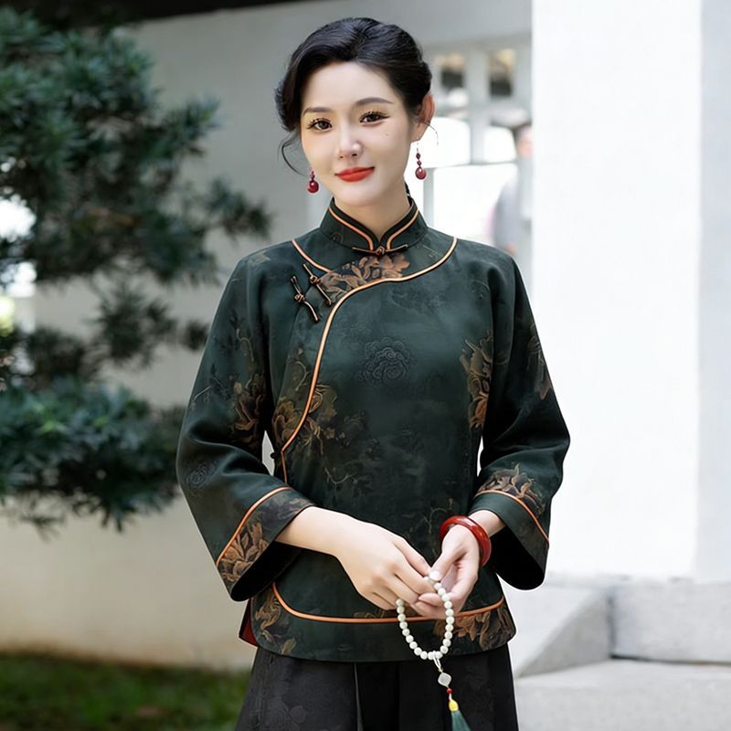 华族经典唐装女香云纱桑蚕丝中式唐装上衣
