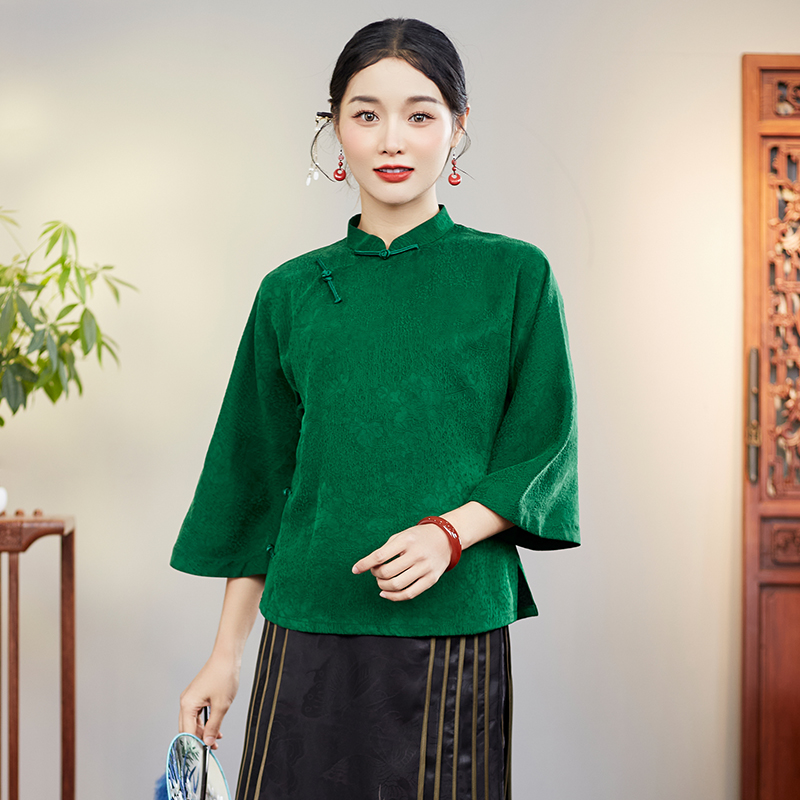 香云纱唐装女新中式民国风盘扣