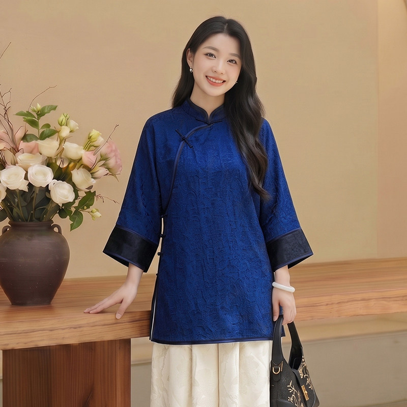 唐装女中长款中式香云纱