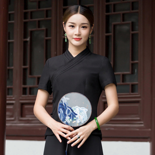 华族经典改良雪纺旗袍上衣短款短袖时尚优雅显瘦中式女士唐装汉服