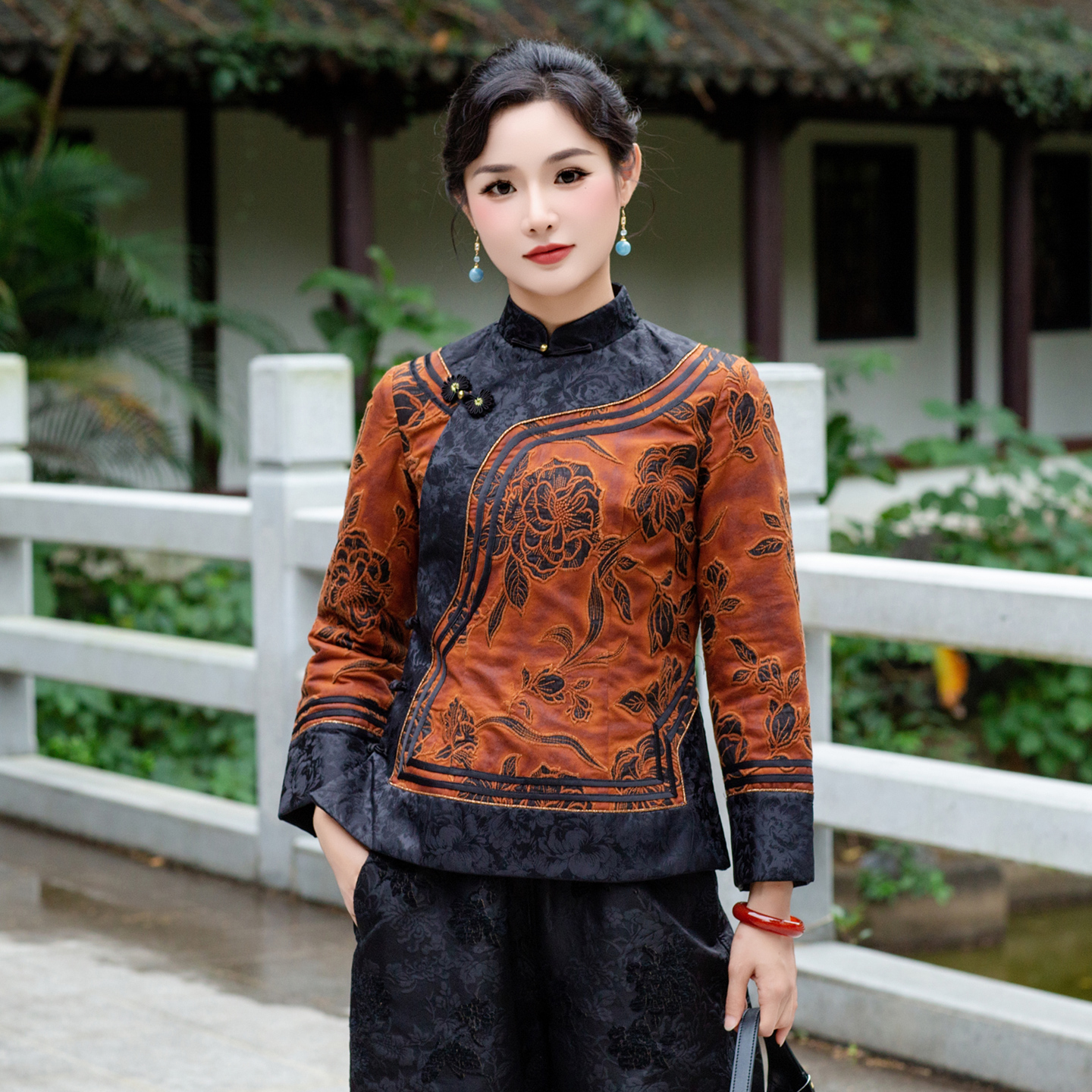 华族经典夹棉唐装女全开襟式高端