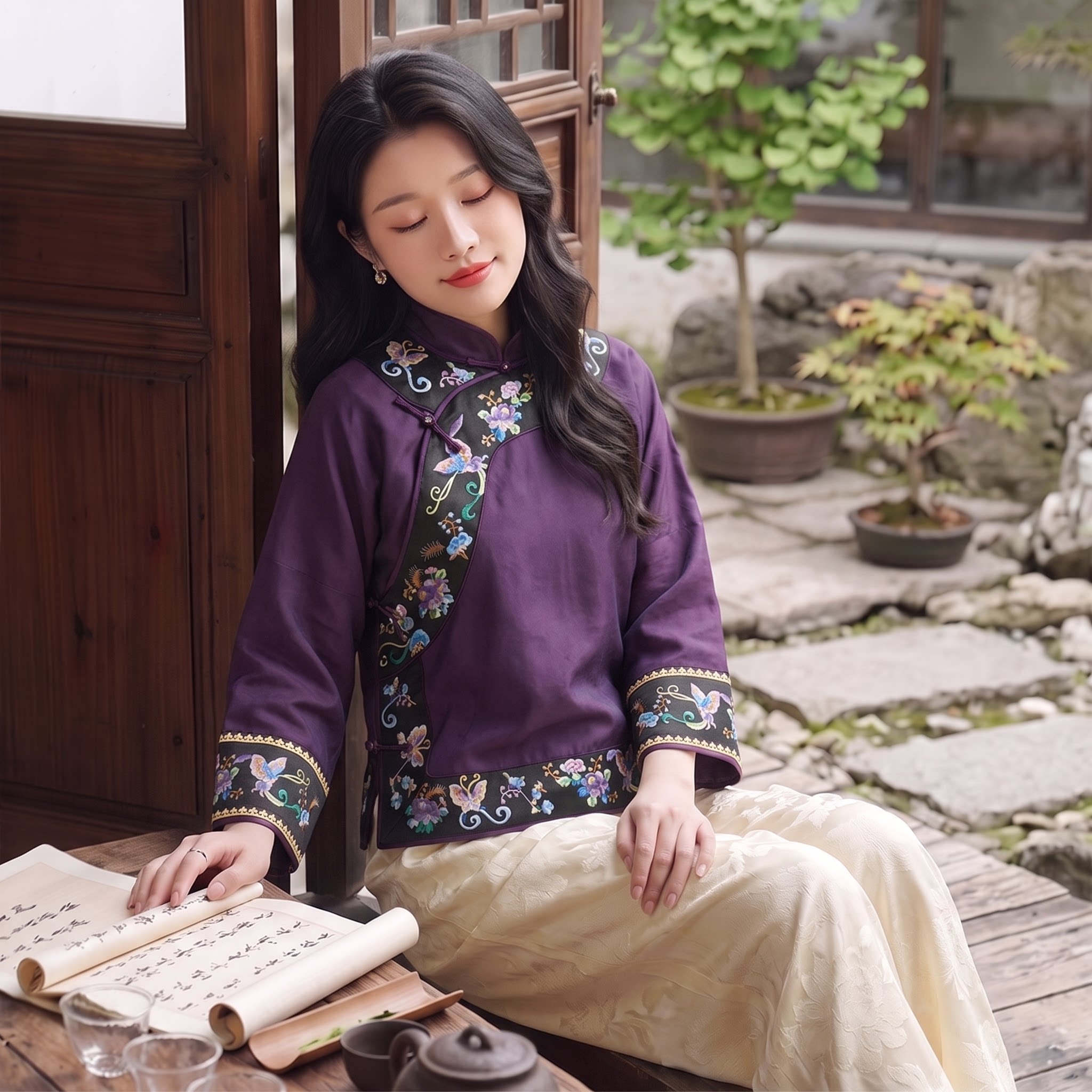 华族经典唐装上衣香云纱重工绣花