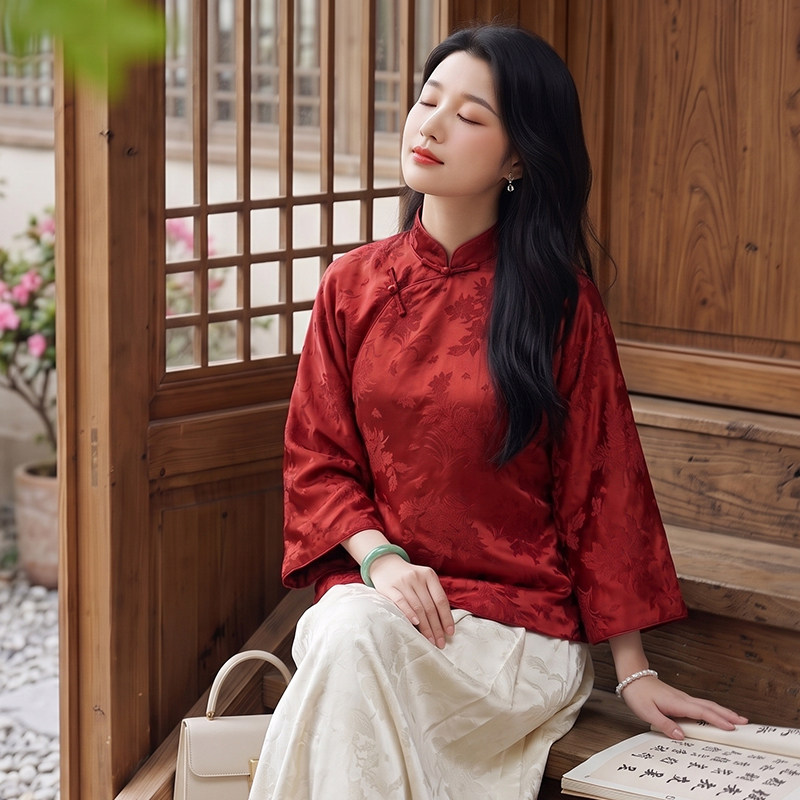 华族经典夹棉加厚唐装女中长款江南慕雨民国大袖新中式太太服冬款