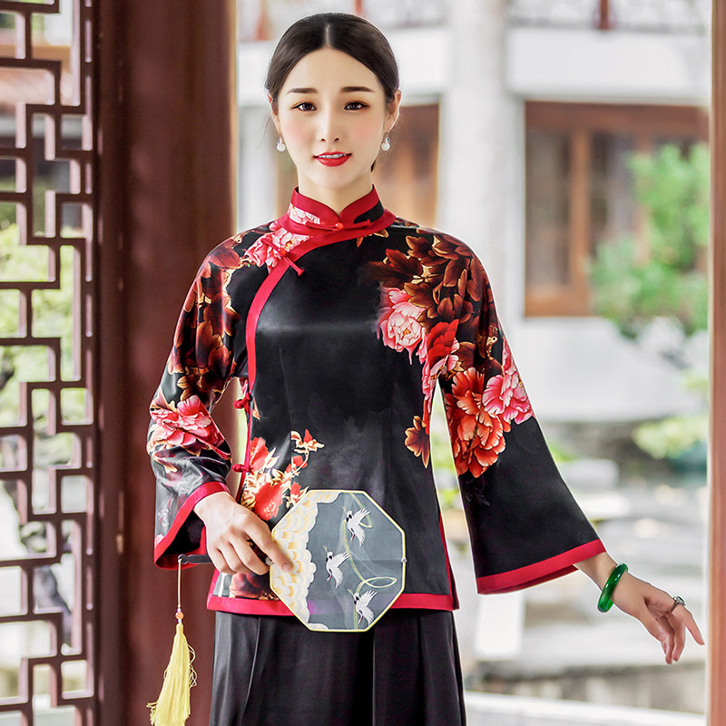 华族经典秋季新款旗袍上衣中式复古日常显瘦民国风改良版长袖唐装