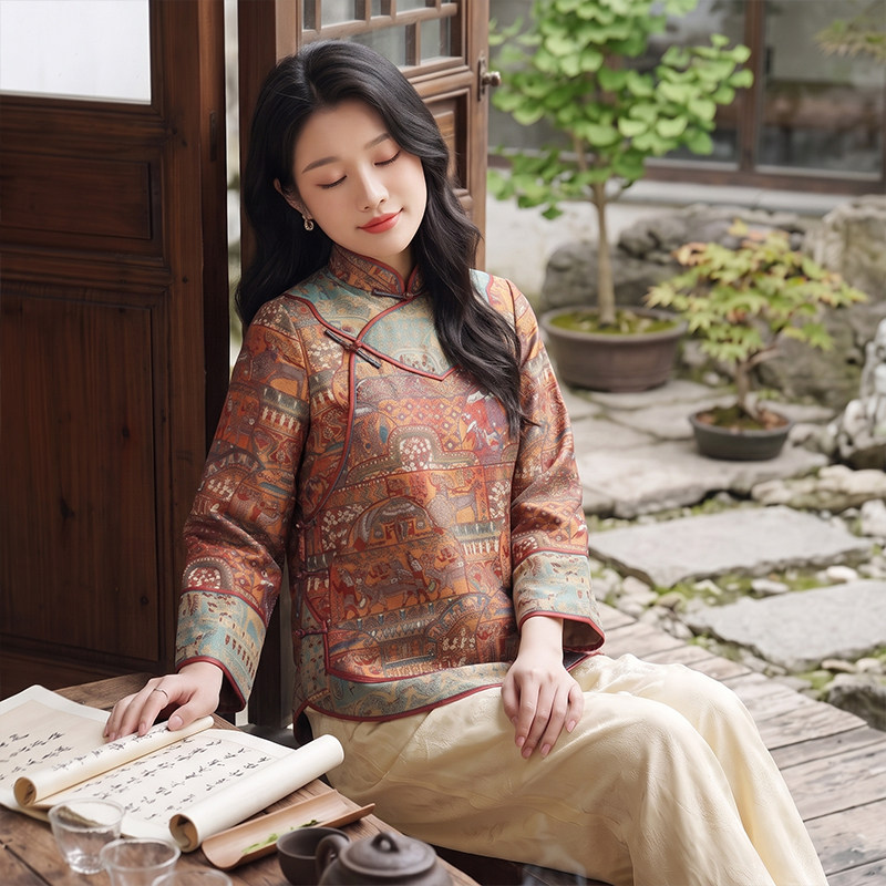 华族经典蜀锦上衣冬桑蚕丝夹棉重工如意中式复古高端唐装女251032